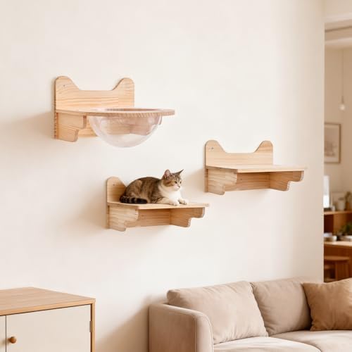 3-in-1 Wooden Wall-Mounted Cat Shelves and Perches Set by Gdrasuya10
