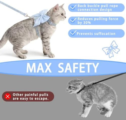 Tensho Blue Bow Cat Harness and Leash Set, Escape Proof - Image 6