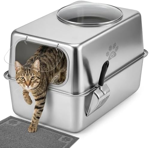 Enclosed Stainless Steel Litter Box by PTLOM