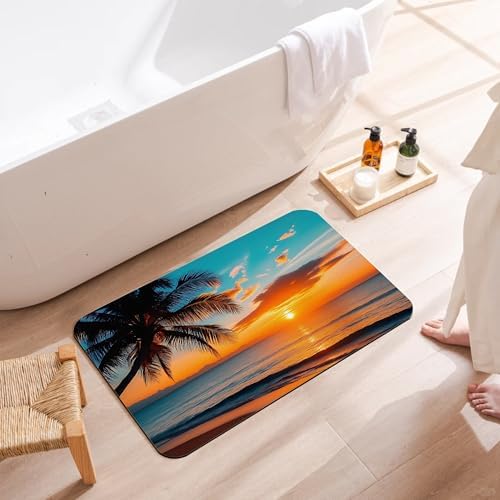 Summer Beach Sunset Bath Mat, Fast Drying Tropical Palm Tree Bathmats - Image 3