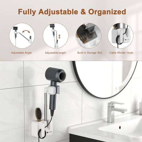 Mistriddle Hands Free Hair Dryer Holder, Anti-Shake Retractable Wall Mount - Image 4