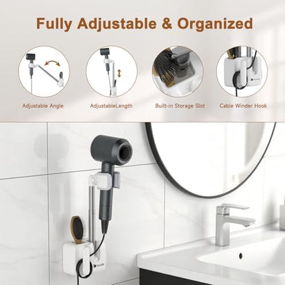 Mistriddle Hands Free Hair Dryer Holder, Anti-Shake Retractable Wall Mount - Image 4