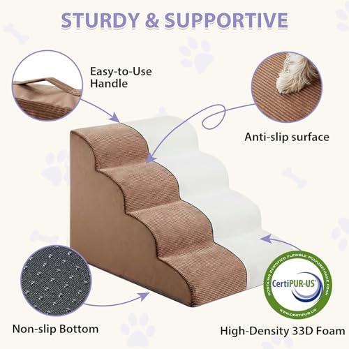 LEXTRO Dog Stairs for Bed, 4-Steps Dog Ramp for Bed, Pet Stair - Image 4
