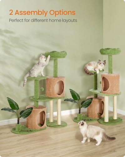 Feandrea Cat Tree, 42.9-Inch Multi-Level Plush Cat Tower, Artificial Leaves - Image 5