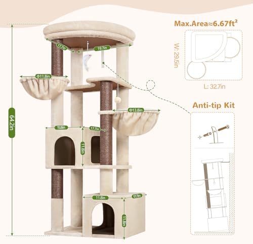Globlazer C64 Heavy Duty Corner Cat Tree, 64in Large Cat Tower - Image 6