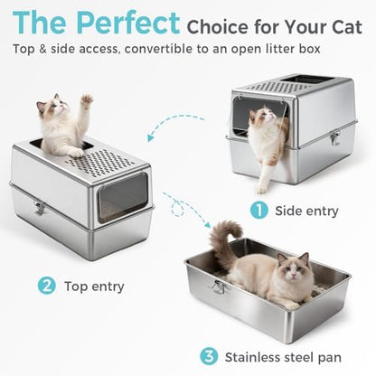 Enclosed Cat Litter Box Stainless Steel - Image 6