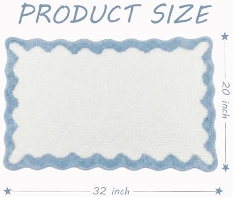 Coastal Decor Cute Blue Scalloped Bathroom Mat, Fun Plush Luxury Microfiber - Image 2