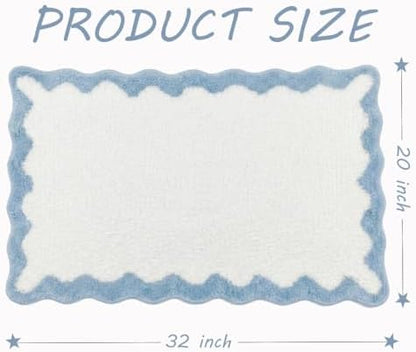 Coastal Decor Cute Blue Scalloped Bathroom Mat, Fun Plush Luxury Microfiber - Image 2
