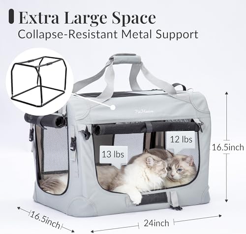 Extra Large Cat Carrier for 2 Cats, Collapsible Soft Sided Pet XL Crate for - Image 2