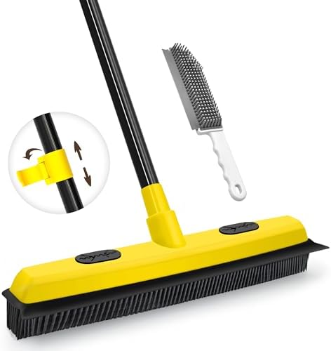 JEHONN Rubber Broom with Squeegee, Pet Hair Remover 52.8 inches Long Handle by JEHONN