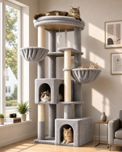 Globlazer C64 Heavy Duty Corner Cat Tree, 64in Large Cat Tower, Light Grey by Globlazer