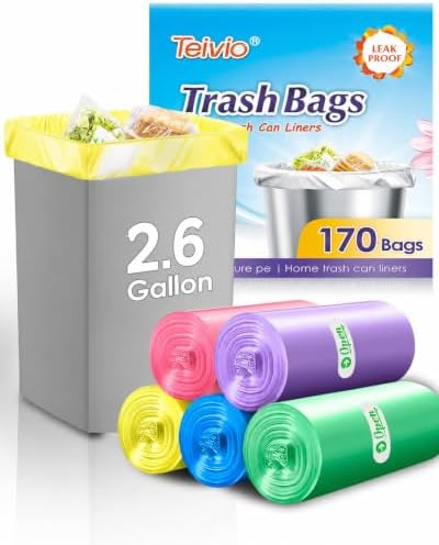 Teivio Small Colorful Clear Trash Bags 2.6 Gallon 170 Count Unscented by Teivio