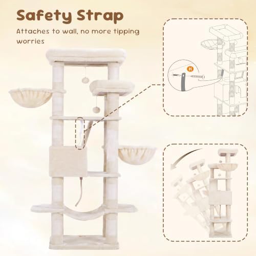 Heybly Cat Tree, 68 inch Multi-Level Cat Tower - Image 6