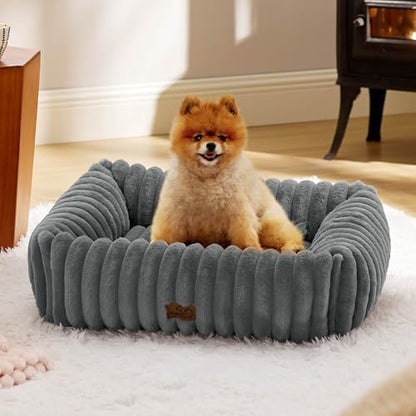 Bedsure ComfyFleece® Dog Bed for Small Medium Dogs Washable, 25in Warm Grey by BEDSURE