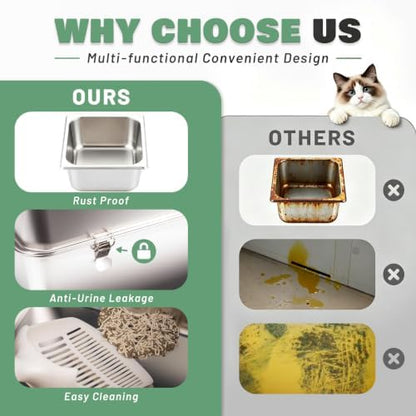 304 Stainless Steel Litter Box, XL Enclosed Litter Box - Image 3