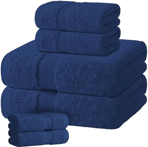 Navy Bath Towel Set of 6 by WhiteClassic