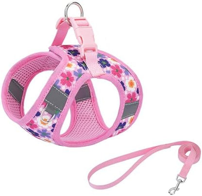 Small Dog Harness Cute Pink Flowers Step in Vest Harness - Image 3
