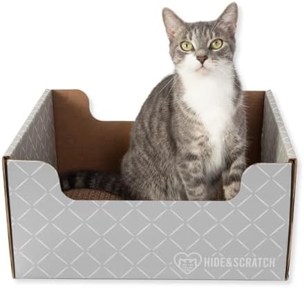 Hide & Scratch Cardboard Cat Scratcher Box & Bed Light Grey Diamond Pad by HideScratch
