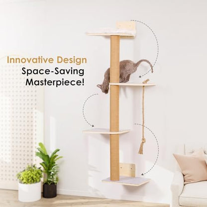 Wall Mounted Cat Tree, 50 Inch Tall Wall Cat Tree, 4 Tier Cat Climbing Wall - Image 3