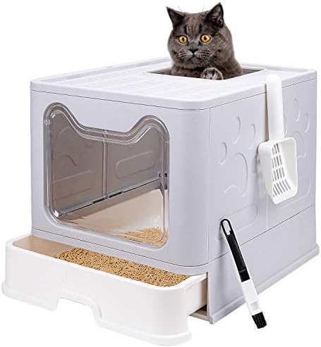 Foldable Cat Litter Box with Lid, Enclosed Potty, Large Top Entry by FriendsofPeopleHappinessofPets
