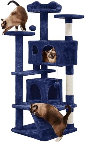 Yaheetech 54in Cat Tree Tower, 2 Caves, Kitten-Ear Perch & Scratching Posts by Yaheetech