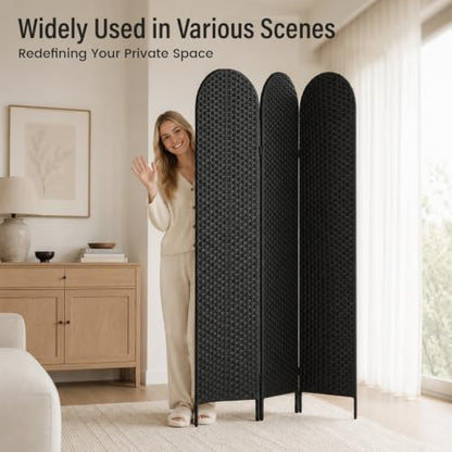 3 Panel PE Rattan Room Divider, Privacy Screen - Image 6