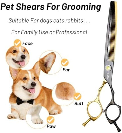 7.5in Curved Dog Grooming Scissors, 56 Teeth Thinning Shears - Image 7