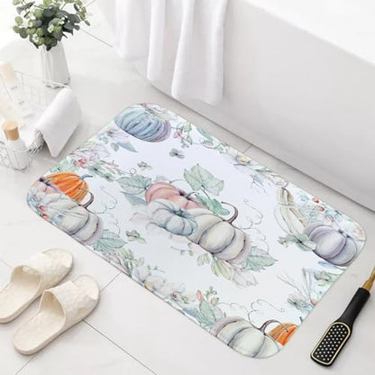 Sanzugh Fall Teal Pumpkin Bath Mat Rug by Sanzugh