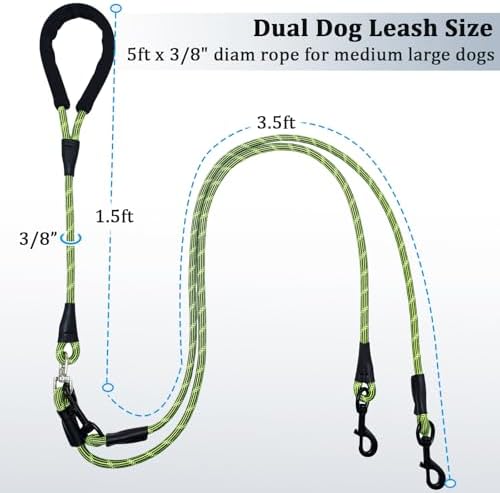 WYuZe 5 FT Double Dog Leash Detachable Rope Dual Leash - Image 5