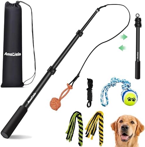 Flirt Pole for Dogs, Interactive Toys Tug-of-war for Pet, Durable Teaser Wand by AmaCielo