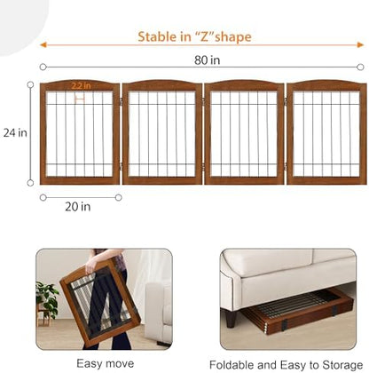 LZRS 4-Panel Extra-Wide Wooden Freestanding Dog Gate: Foldable Solid Wood and - Image 5