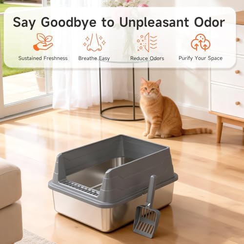Stainless Steel Cat Litter Box Low Entry Litter Pan Include Scoop - Image 3