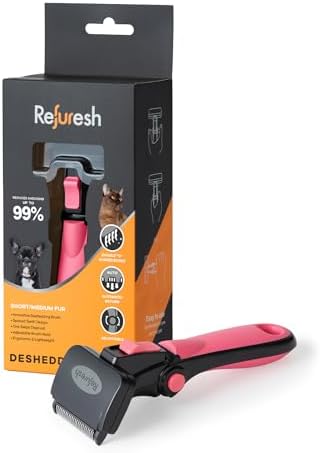 Deshedding Brush for Short/Medium-Hair Dogs & Cats | Deshedding Dog Brush for by Refuresh