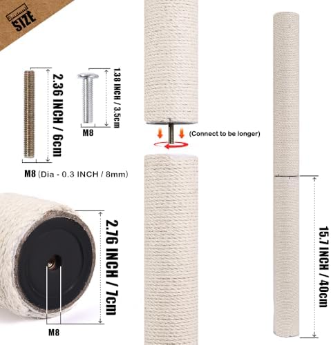OSPNIEEK 4 Pack 15.7" M8 Cat Scratching Post Replacement, Natural Sisal Rope - Image 6