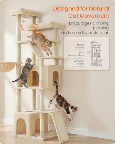 Feandrea Large Cat Tree, 72.6" Tall Sturdy Cat Tower - Image 5