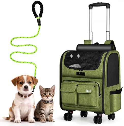 MGB Foldable Pet Carrier with Wheels, Olive Drab by MGB
