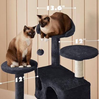 Yaheetech 54in Cat Tree Tower, 2 Caves, Kitten-Ear Perch & Scratching Posts - Image 4