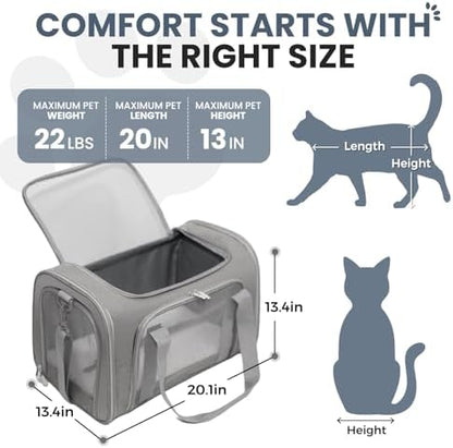 Soft-Sided Cat Carrier 20x13x13 in Expandable Travel Pet Bag 22LBS - Image 2