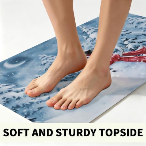 Giwawa Blue Snowman Bath Rug Winter Pine Tree Absorbent Front Door Mat 20x32 - Image 4