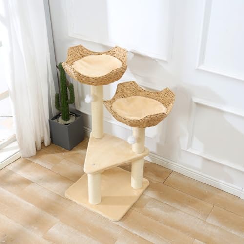 SHENGOCASE Cat Tree Tower with Rattan Wicker Basket, 2 Large Nest Baskets Bed - Image 3