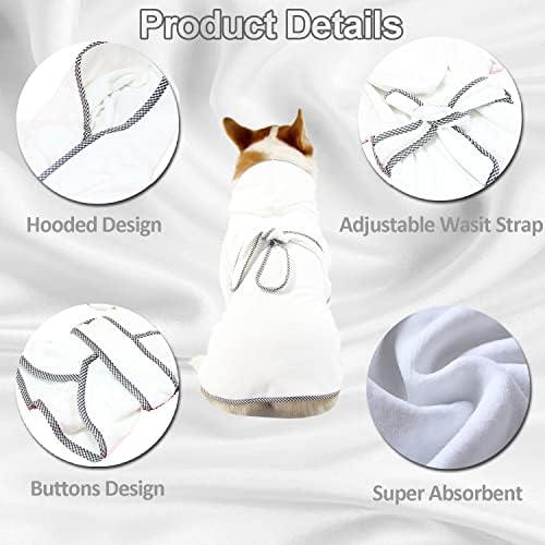 Dog Bathrobe, Microfiber Fast Drying Absorbent Hooded Bath Towel White - Image 2