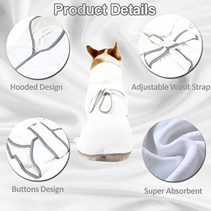 Dog Bathrobe, Microfiber Fast Drying Absorbent Hooded Bath Towel White - Image 2