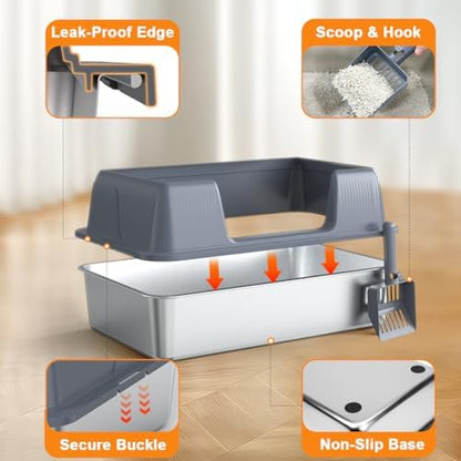 Vivifying XL Stainless Steel Cat Litter Box, High Sided Open Top - Image 5