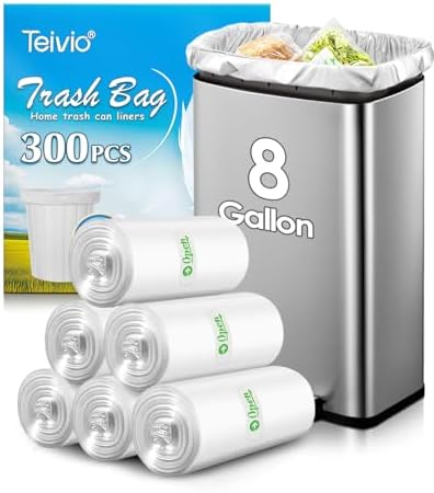 Teivio Medium Clear Trash Bags 8 Gallon 300 Count Kitchen Garbage Bags by Teivio