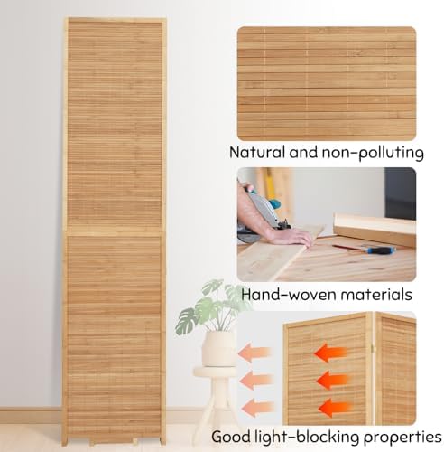 Bamboo Mesh Woven Room Divider 5.6FT, 6 Panel Folding Privacy Screen - Image 3