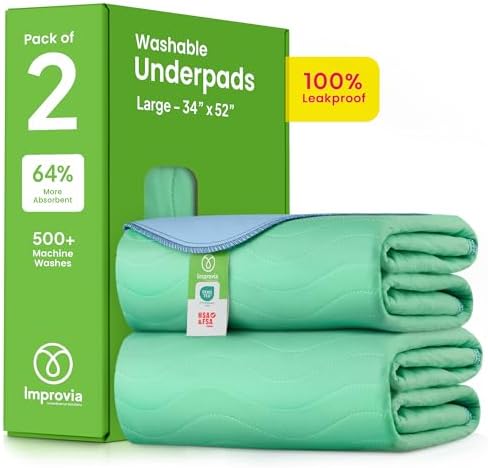 IMPROVIA® Washable Underpads, Heavy Absorbency Reusable Incontinence Pads by IMPROVIA