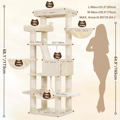 Heybly Cat Tree, 68 inch Multi-Level Cat Tower - Image 5