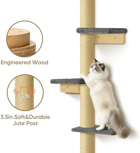 PAWSCRAT 5-Tier Wall-Mounted Cat Tree, 80-Inch Sisal Post - Image 2