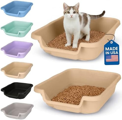 KittyGoHere Senior Cat Litter Box, Small Pan, 2 Pack Beach Sand by NE14pets