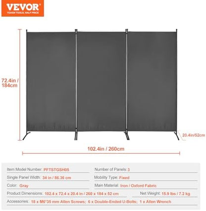 VEVOR Room Dividers, 3 Panel Room Divider, Folding Privacy Screen and Portable - Image 7